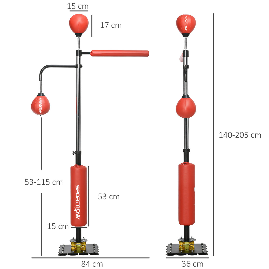 140-205cm Inflatable Boxing Bag with Reaction Bar Challenge, Freestanding Punching Bag Training Equipment, with Suction Cups, Speed Punching Bag, MMA Equipment, Red