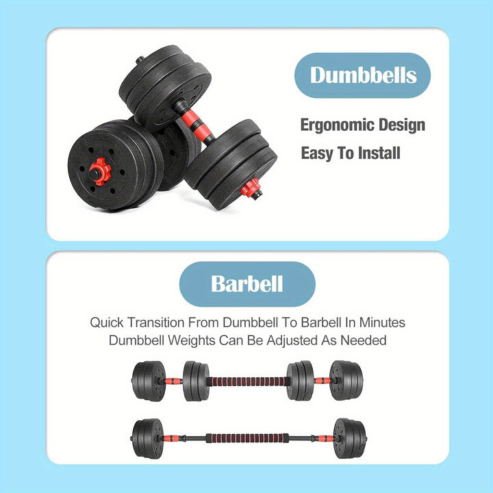 20KG Dumbbells Barbell Set Adjustable Dumbbells Weights Set with Connecting Rod 2 in 1 Dumbells and Barbell Set Weight Lifting Training Equipment Set for Men Women Home Fitness or Gym Workout