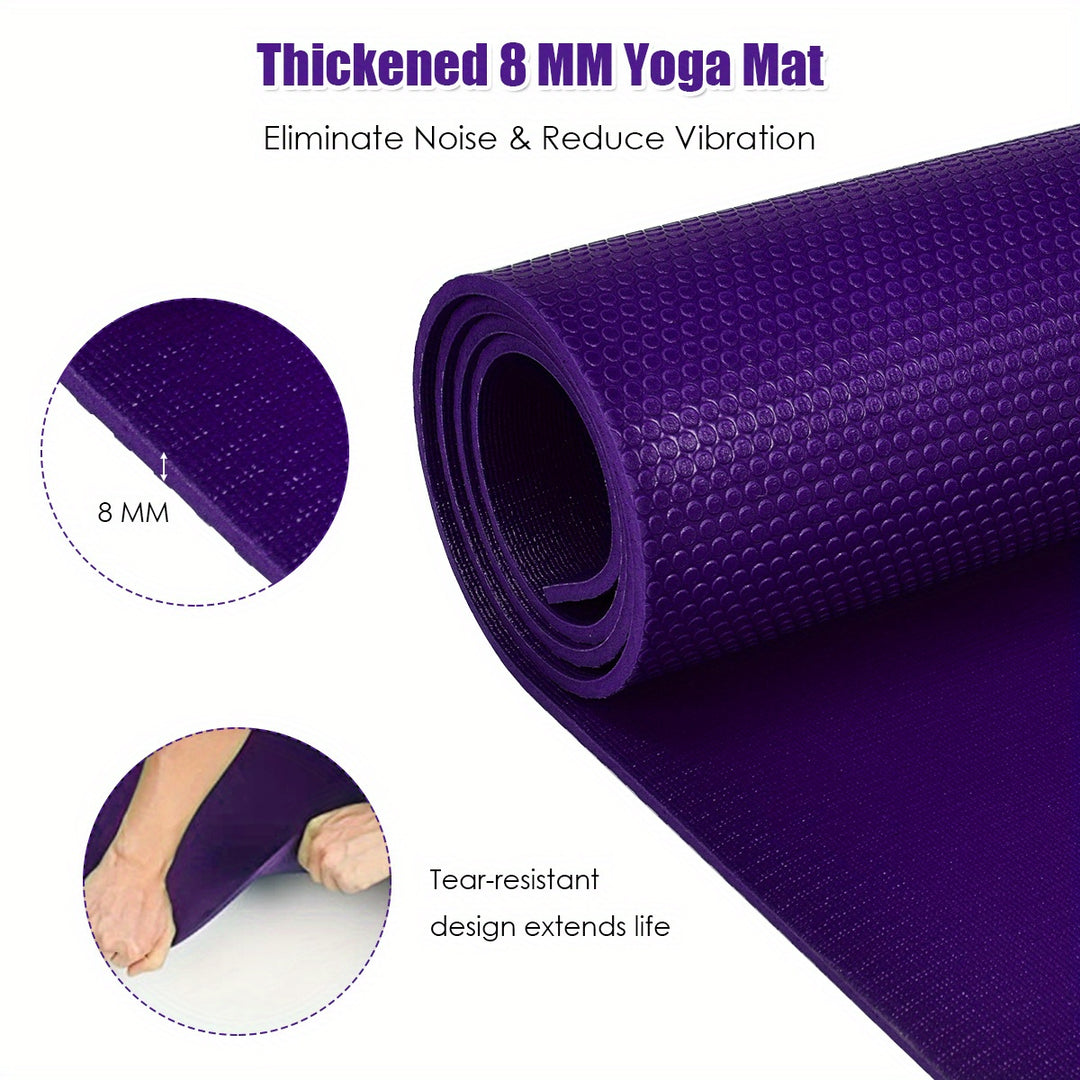 ERGOMASTER Home Yoga Mat 8mm Thick Tear-Resistant Padded Exercise Mat w/Carrying Strap