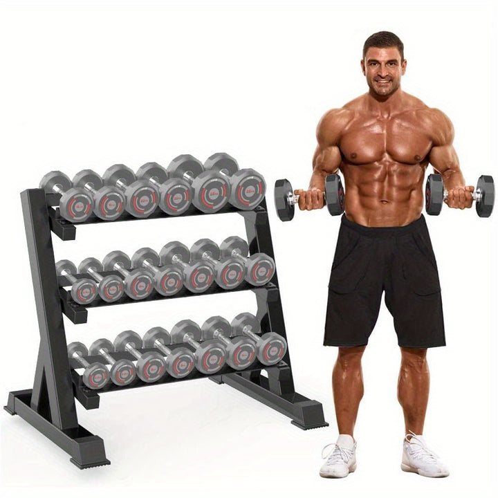 Heavy-Duty 3-Tier Dumbbell Rack - Adjustable, Space-Saving Design for Home Gym Organization, Holds Up to 453.59KG (Rack Only)