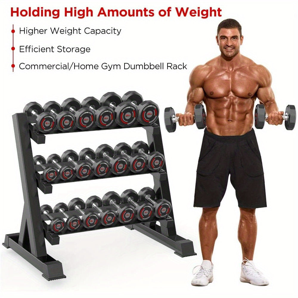 Heavy-Duty 3-Tier Dumbbell Rack - Adjustable, Space-Saving Design for Home Gym Organization, Holds Up to 453.59KG (Rack Only)