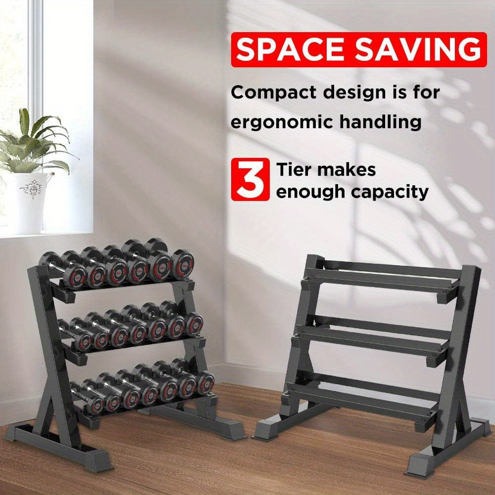 Heavy-Duty 3-Tier Dumbbell Rack - Adjustable, Space-Saving Design for Home Gym Organization, Holds Up to 453.59KG (Rack Only)