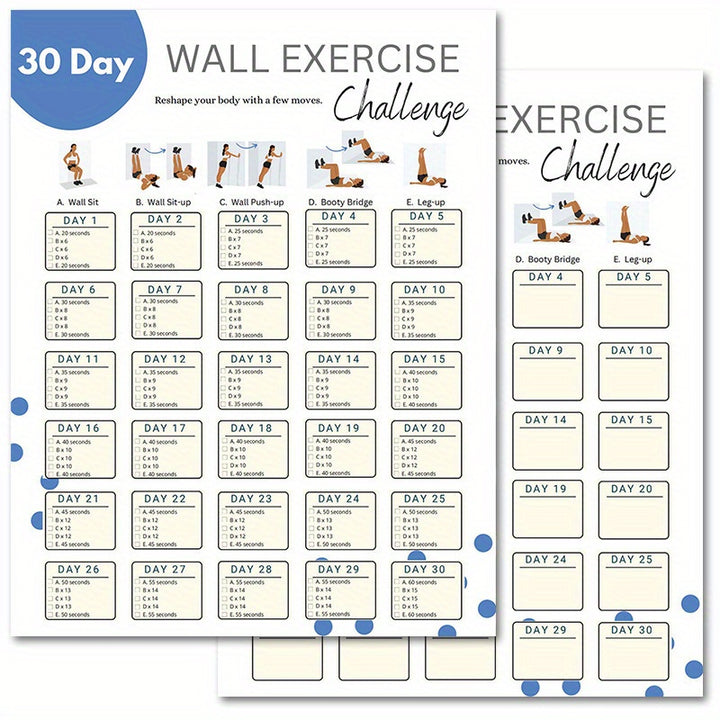 30-Day Wall Exercise Challenge: Quick Home Workout & Body Shaping, Waterproof Pilates Fitness Guide, 27.94x35.56cm Unframed