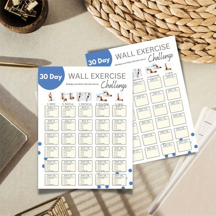 30-Day Wall Exercise Challenge: Quick Home Workout & Body Shaping, Waterproof Pilates Fitness Guide, 27.94x35.56cm Unframed