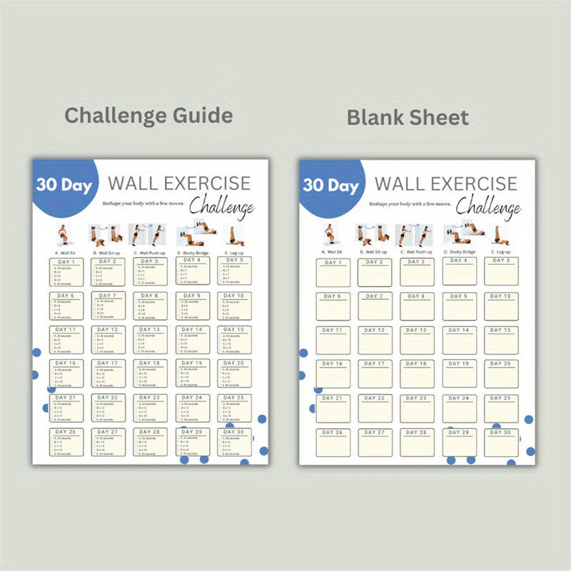 30-Day Wall Exercise Challenge: Quick Home Workout & Body Shaping, Waterproof Pilates Fitness Guide, 27.94x35.56cm Unframed