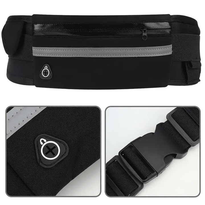 Compact, Reflective Sports Waist Pack with Waterproof Phone Pouch & Bottle Holder - Durable Polyester, Zip Closure for Running & Fitness