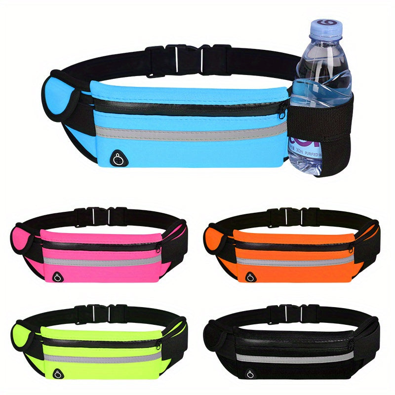 Compact, Reflective Sports Waist Pack with Waterproof Phone Pouch & Bottle Holder - Durable Polyester, Zip Closure for Running & Fitness