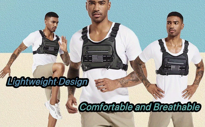 Tactical Running Vest - Water-Resistant, Anti-Theft Chest Bag with Adjustable Straps for Hiking & Outdoor Sports, Black