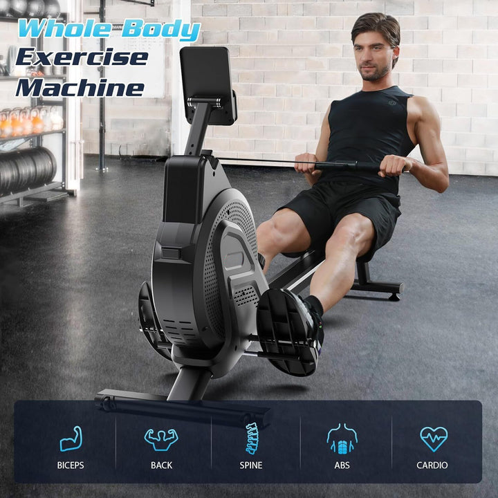 2024 Upgraded Magnetic Rowing Machine for Home Gym - 16 Resistance Levels, Silent Aluminum Flywheel & Slide Rail, LCD Display, Comfortable Foam Seat, Space-Saving Design