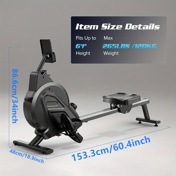 2024 Upgraded Magnetic Rowing Machine for Home Gym - 16 Resistance Levels, Silent Aluminum Flywheel & Slide Rail, LCD Display, Comfortable Foam Seat, Space-Saving Design