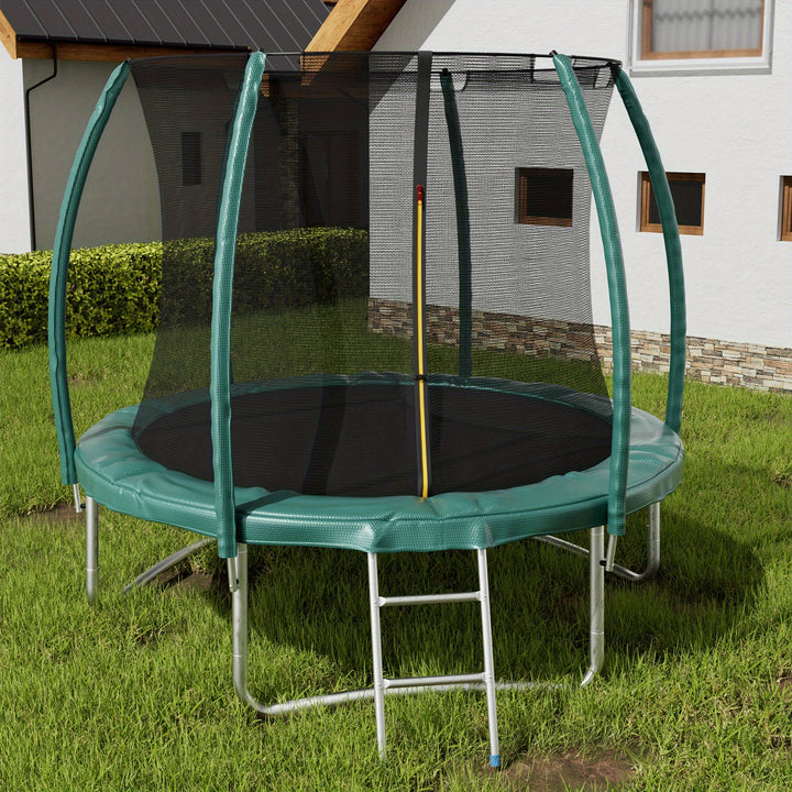 3.05meter Round Trampoline with Enclosure Net, Safety Pad & Ladder - Durable PP+PE+PVC Outdoor Jumping Bed for Backyard Party Exercise & Activity