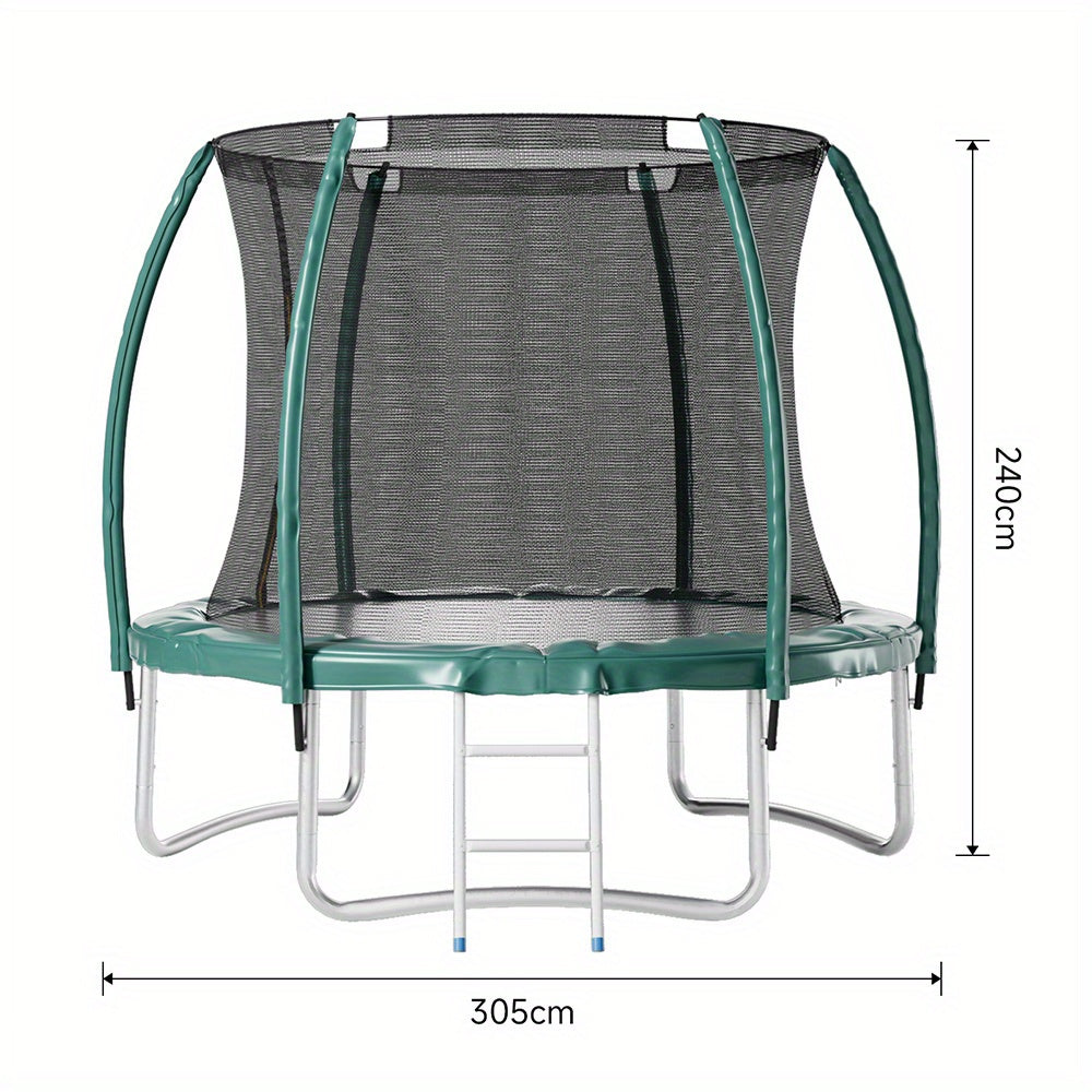 3.05meter Round Trampoline with Enclosure Net, Safety Pad & Ladder - Durable PP+PE+PVC Outdoor Jumping Bed for Backyard Party Exercise & Activity