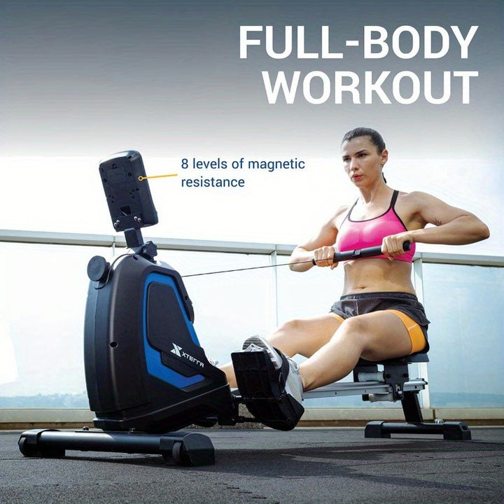 XTERRA ERG160 Compact Rower - Cordless, Foldable Design with Water Bottle Holder & Console Tray, Ideal for Home Gym, Supports Users Up to 113.4 KG