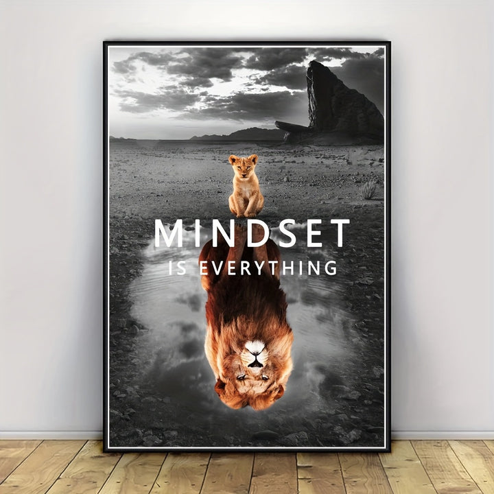 1pc Inspirational Lion Canvas Poster - Mindset is Everything Quote Wall Art for Office, Bedroom, Cafe - Modern Entrepreneur Motivational Decor for Thanksgiving, New Year, Halloween, Christmas - No Feather, Unframed