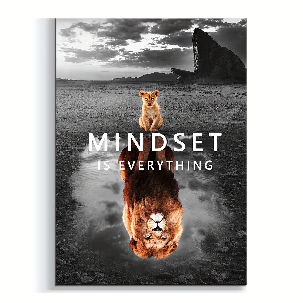 1pc Inspirational Lion Canvas Poster - Mindset is Everything Quote Wall Art for Office, Bedroom, Cafe - Modern Entrepreneur Motivational Decor for Thanksgiving, New Year, Halloween, Christmas - No Feather, Unframed