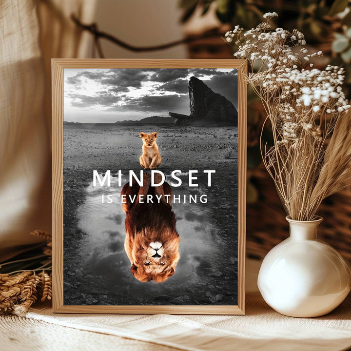 1pc Inspirational Lion Canvas Poster - Mindset is Everything Quote Wall Art for Office, Bedroom, Cafe - Modern Entrepreneur Motivational Decor for Thanksgiving, New Year, Halloween, Christmas - No Feather, Unframed