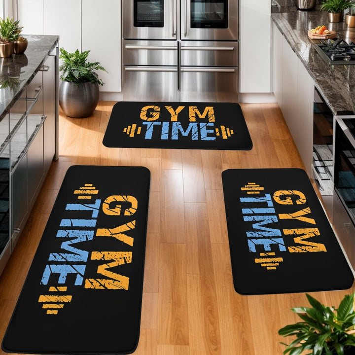 1PCS Gym Time Motivational Kitchen Mat, Polyester Non-Slip Machine Washable Rectangular Doormat, Home Exercise Room Carpet, Welcome Rug for Fitness Enthusiasts