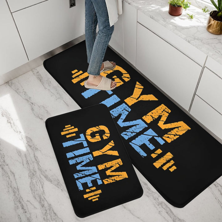 1PCS Gym Time Motivational Kitchen Mat, Polyester Non-Slip Machine Washable Rectangular Doormat, Home Exercise Room Carpet, Welcome Rug for Fitness Enthusiasts