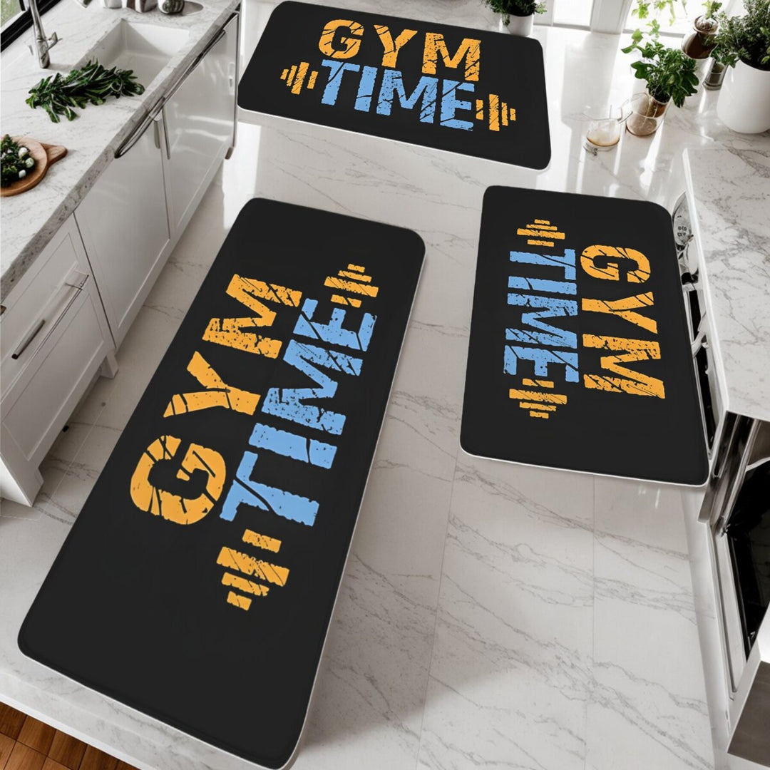 1PCS Gym Time Motivational Kitchen Mat, Polyester Non-Slip Machine Washable Rectangular Doormat, Home Exercise Room Carpet, Welcome Rug for Fitness Enthusiasts