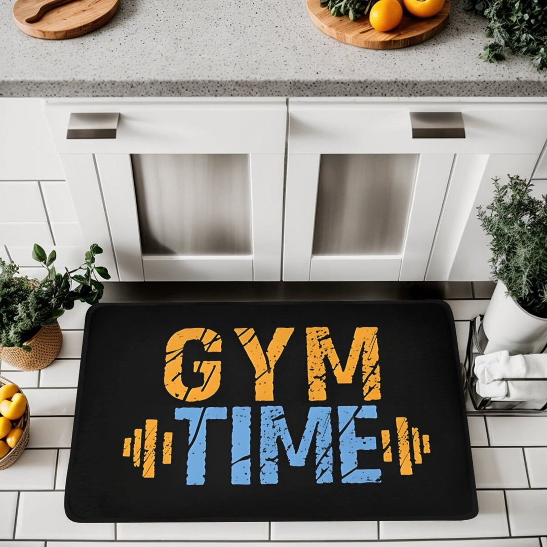 1PCS Gym Time Motivational Kitchen Mat, Polyester Non-Slip Machine Washable Rectangular Doormat, Home Exercise Room Carpet, Welcome Rug for Fitness Enthusiasts