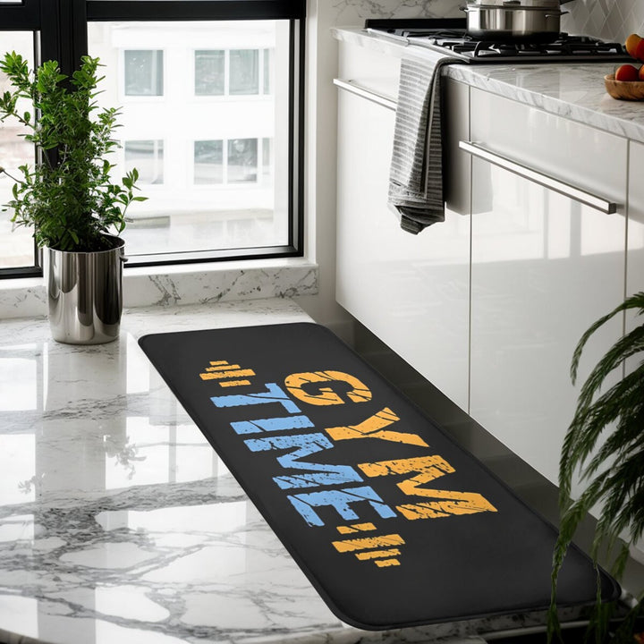 1PCS Gym Time Motivational Kitchen Mat, Polyester Non-Slip Machine Washable Rectangular Doormat, Home Exercise Room Carpet, Welcome Rug for Fitness Enthusiasts