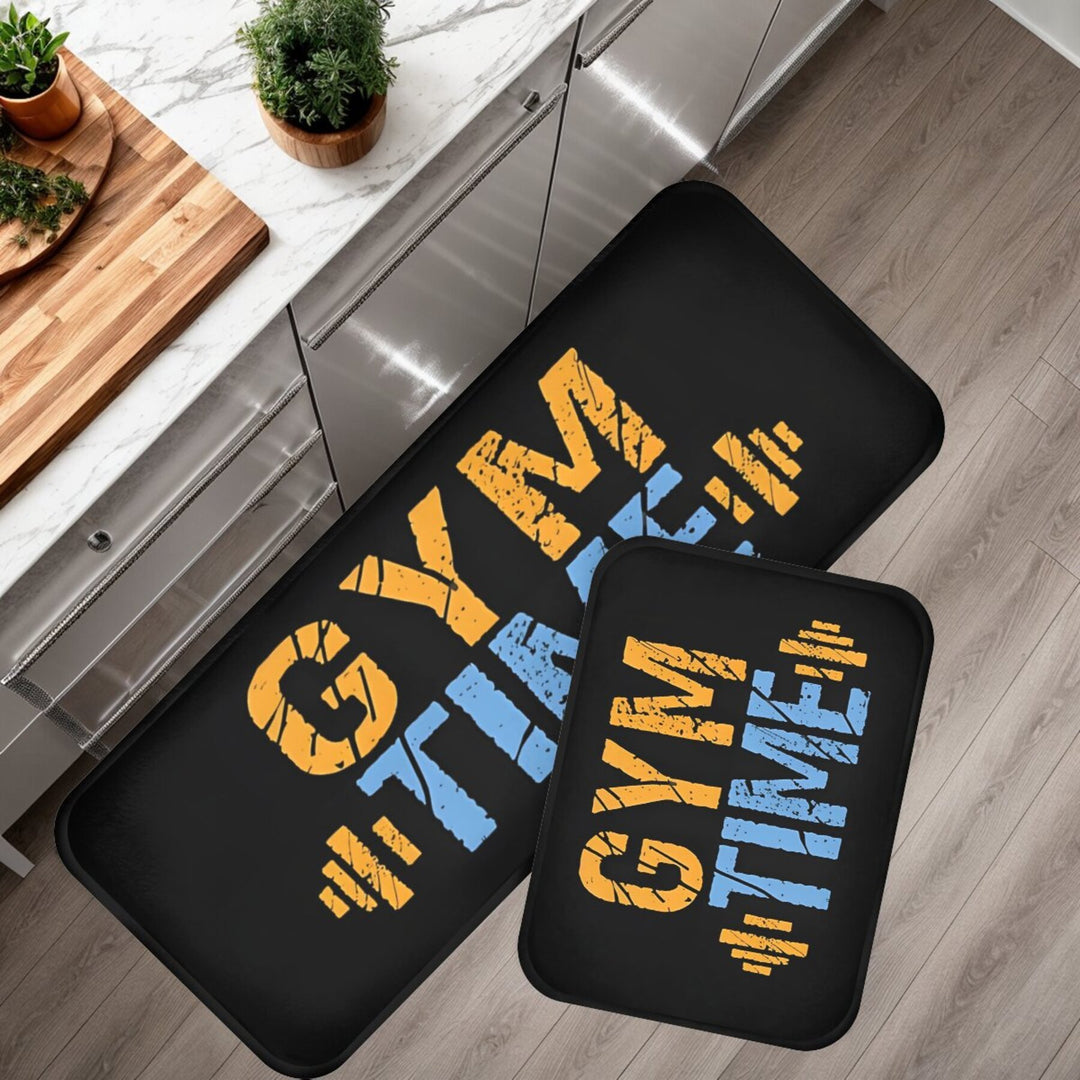 1PCS Gym Time Motivational Kitchen Mat, Polyester Non-Slip Machine Washable Rectangular Doormat, Home Exercise Room Carpet, Welcome Rug for Fitness Enthusiasts