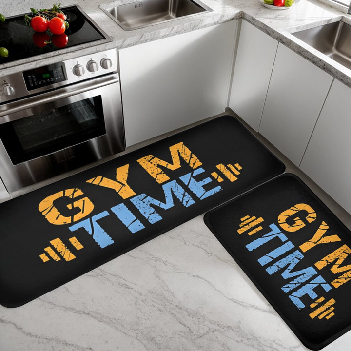 1PCS Gym Time Motivational Kitchen Mat, Polyester Non-Slip Machine Washable Rectangular Doormat, Home Exercise Room Carpet, Welcome Rug for Fitness Enthusiasts