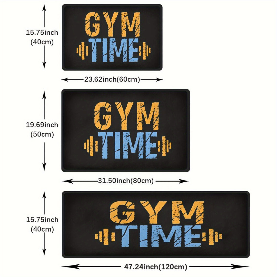 1PCS Gym Time Motivational Kitchen Mat, Polyester Non-Slip Machine Washable Rectangular Doormat, Home Exercise Room Carpet, Welcome Rug for Fitness Enthusiasts