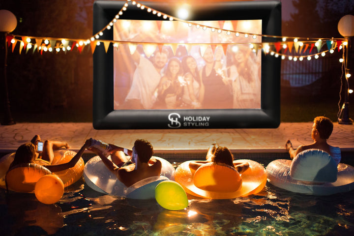 16FT Inflatable Outdoor Projector Screen – 200” Blow Up TV & Movie Screen w. Thick, Airtight Material for Portable Front/Rear Projection - Backyard Movie Night, BBQ, Pool Party