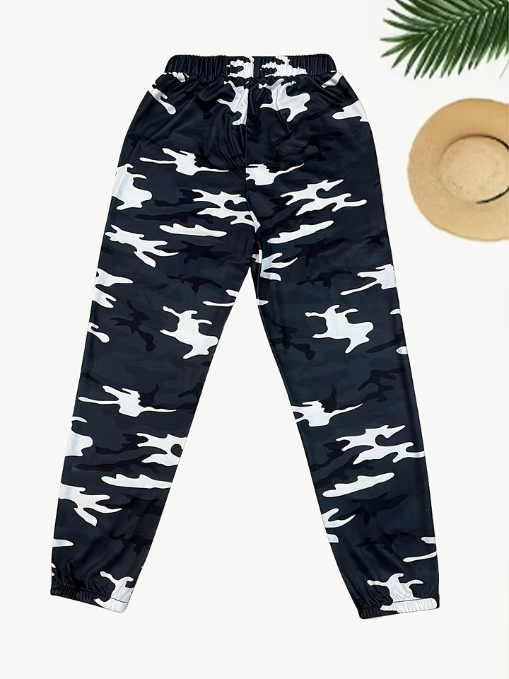 Camouflage Print Comfortable Fashion Elastic Waist Sports Casual Joggers, Women's Clothing