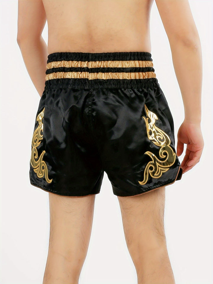 Combat Ready, Embroidered Black Boxing Shorts for MMA & Muay Thai - Durable Polyester, Non-Stretch, Machine Washable - Perfect for Training & Sports