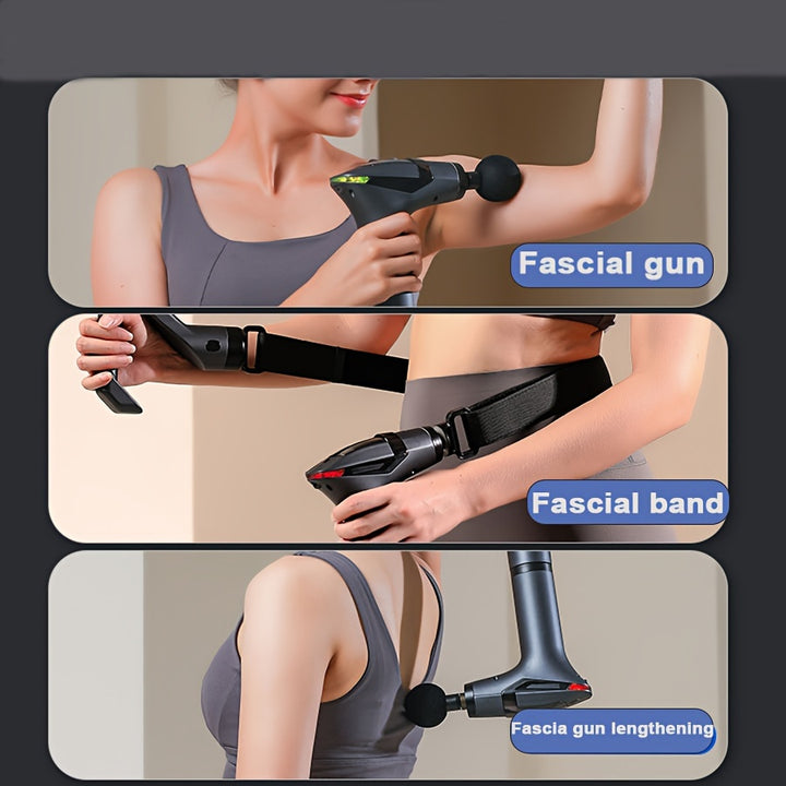 3-in-1 Fascia Gun with Detachable Handle, 12-Speed Adjustment, USB Rechargeable, LCD Display & Stylish LED Lighting