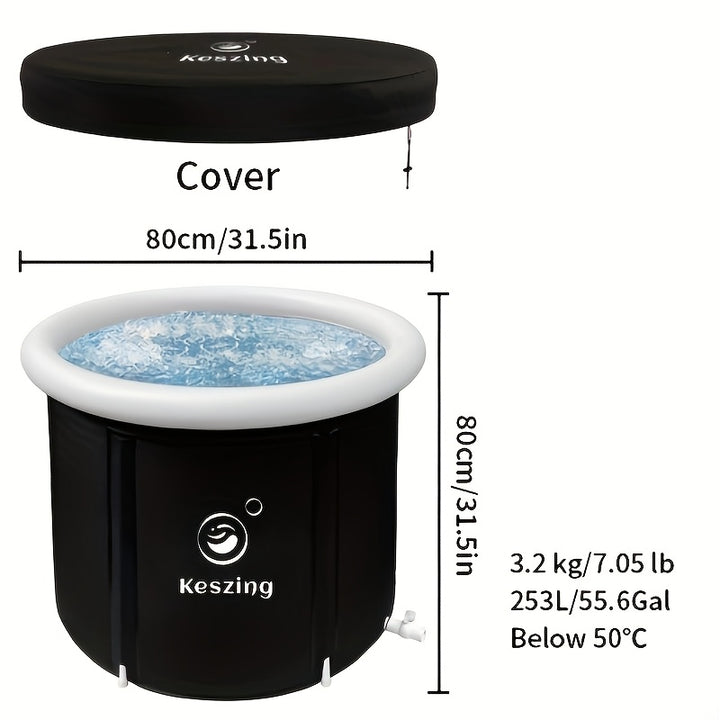 XL 80.01cm Portable Inflatable Ice Bath Tub with Lid - Foldable Cold Water Pool, Durable PVC Material, Complete Accessories Included