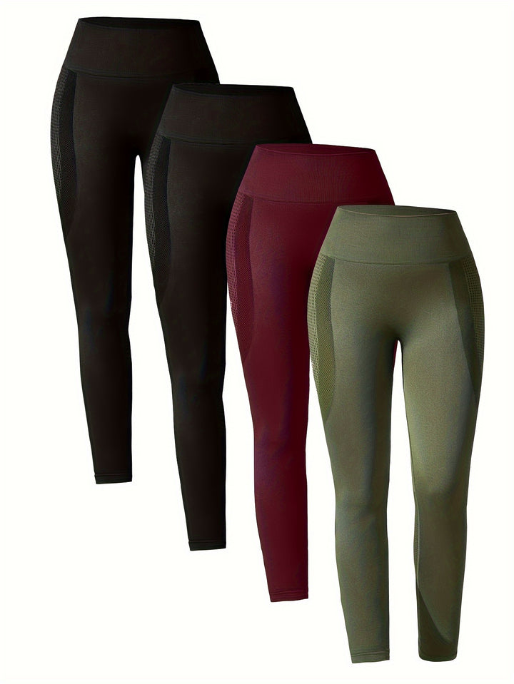 4pcs High-Waist Yoga Leggings - Moisture-Wicking, Stretchy, Perfect for Outdoor Activities, Fitness, and Comfortable Wear