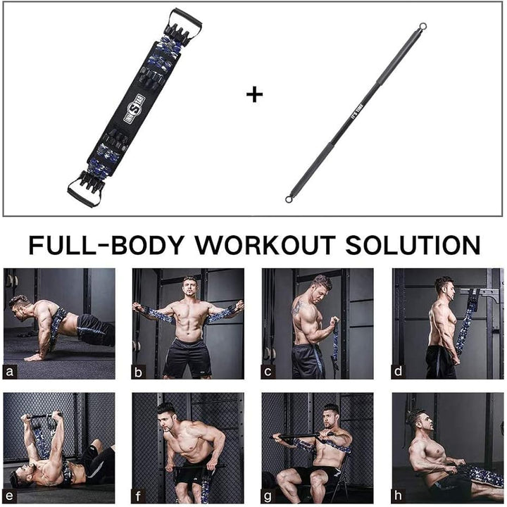 NEW Portable Home Gym Set with Workout Bar, Bench Press Set, Squat Resistance Band, Door Anchor and More-Full Body Workout Equipment to Build Muscle and Shape Body