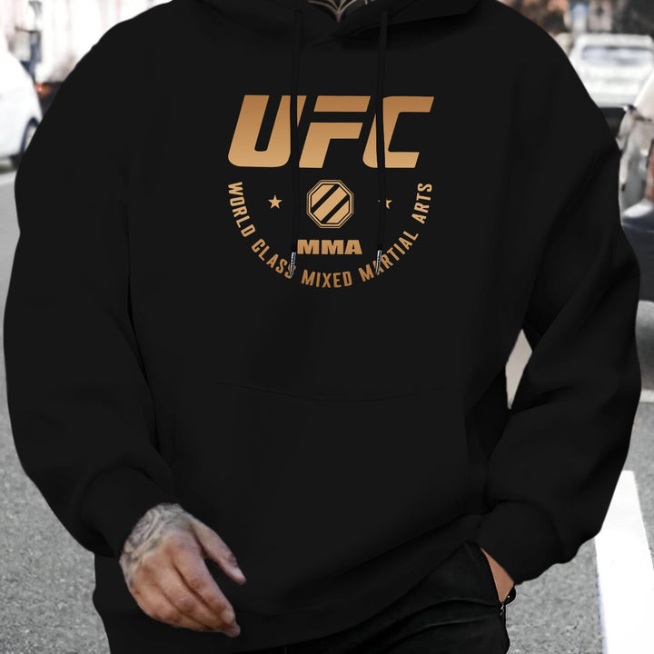 Men'S UFC Graphic Hoodie - Polyester Casual Pullover with Hood - Fall/Winter Knit Fabric Casual Style - Regular Fit Long Sleeve Hooded Sweatshirt with Slight Stretch - Alphabet Print Fashion Hooded Top