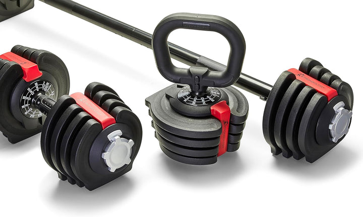 Home Fitness Black/Red Adjustable Smart Barbell/Dumbbell/Kettlebell from 2kg up to 19kg Training Weights