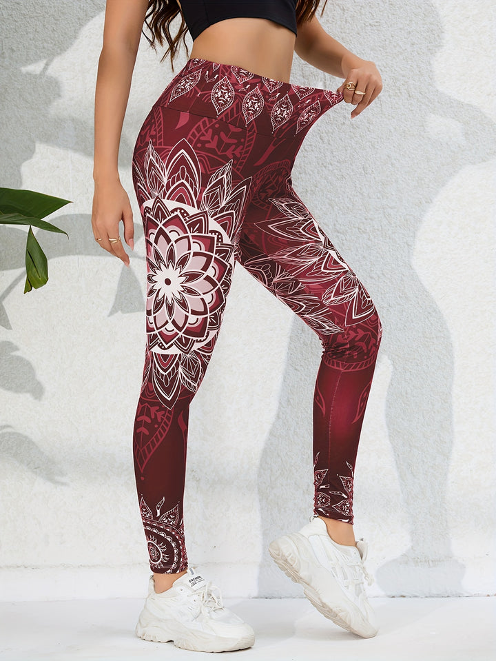 Women's High-Waisted Kaleidoscope Print Leggings, Sports Fitness Yoga Pants With Tummy Control And Butt Lift, Fashion Tight Long Trousers For Running Cycling