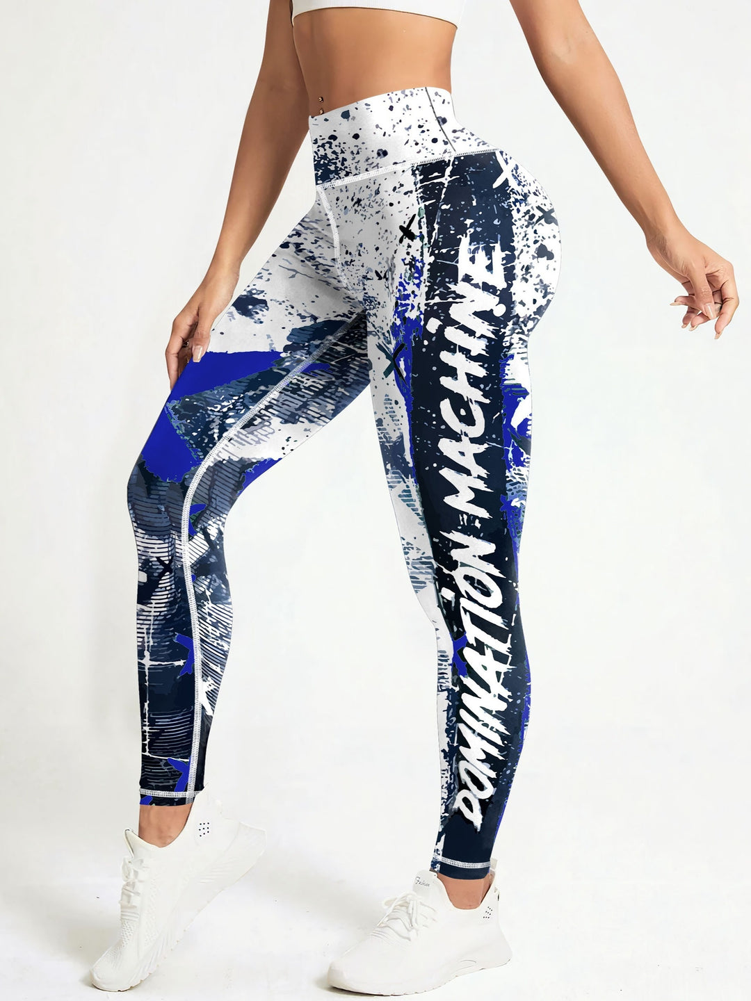 Fashionable Letter Printed High Waist Yoga Leggings - Bold Graffiti Color Block Design, Butt Lifting & Tummy Control, Womens Performance Running Tight Pants