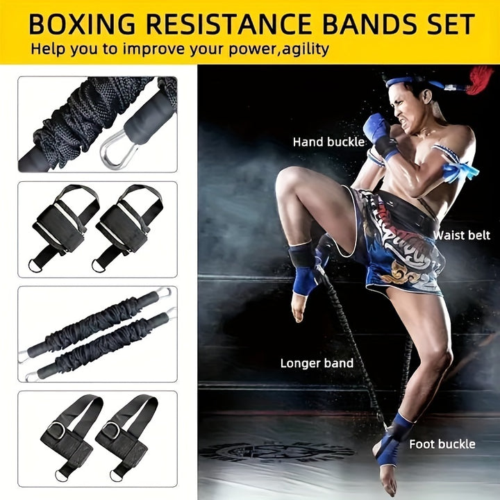 MMA Boxing Resistance Training Belt - 68.04KG Heavy Duty Punching Resistance Band Set For Home Boxing/Kickboxing Training, Full Body Workout, Increase Power/Speed/Agility, 12-Piece Resistance Loop, Boxing Power Training Equip