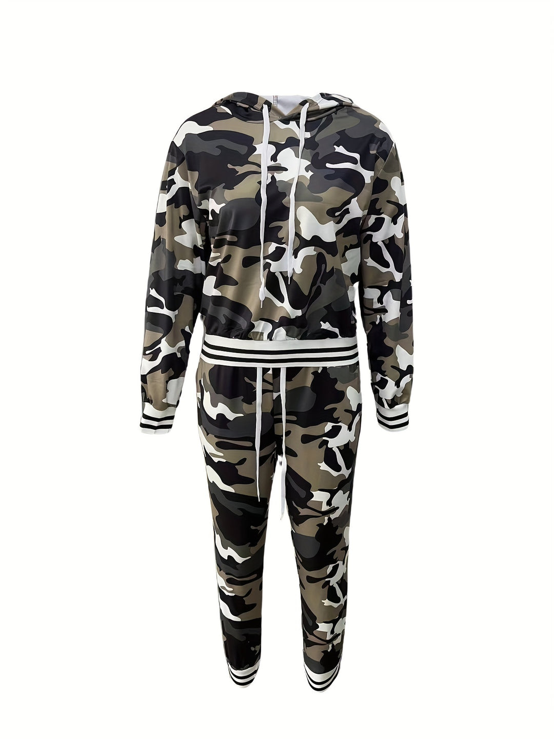 1 set Women's Camouflage Pattern Casual Hoodie and Pants Set, Polyester Knit Fabric with Pockets, Autumn/Winter Season, Fashionable Loungewear Outfit