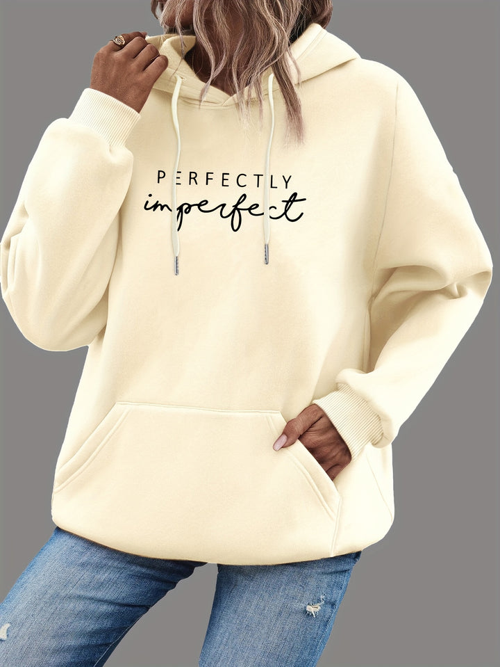 Women's Casual Pullover Hoodie with Letter Print, Polyester, Long Sleeve, Autumn/Winter Fashion, Pullover Sweatshirt, H Fit, Knit Fabric