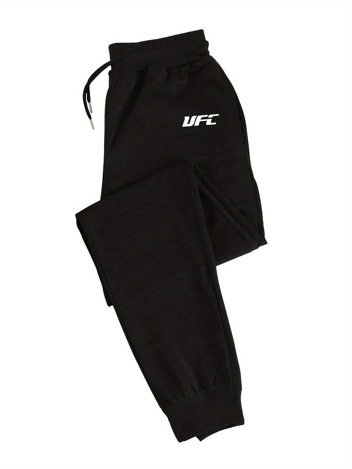 UFC Print Men's Casual Sports Stretchy Waist Drawstring Sweatpants, Casual Comfortable Sports Casual Trousers, Outdoor Cloth