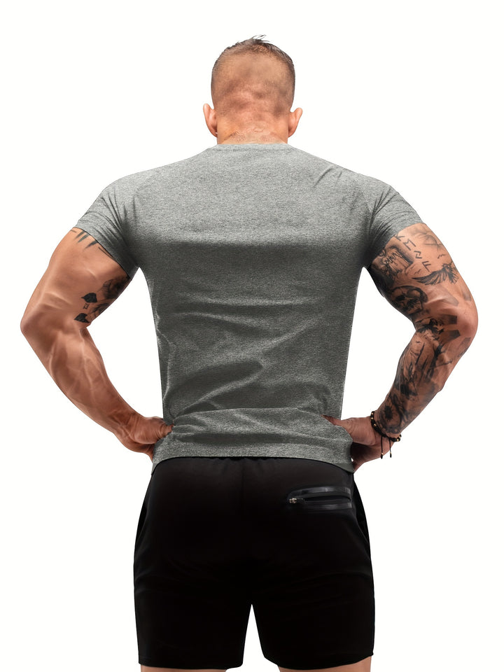 Men's Solid Skinny Fit Crew Neck And Short Sleeve Sauna Sweat T-shirt, Stretchable And Active Sports Tops Versatile For Summer Body-shaping, Fitness And Gym Wear