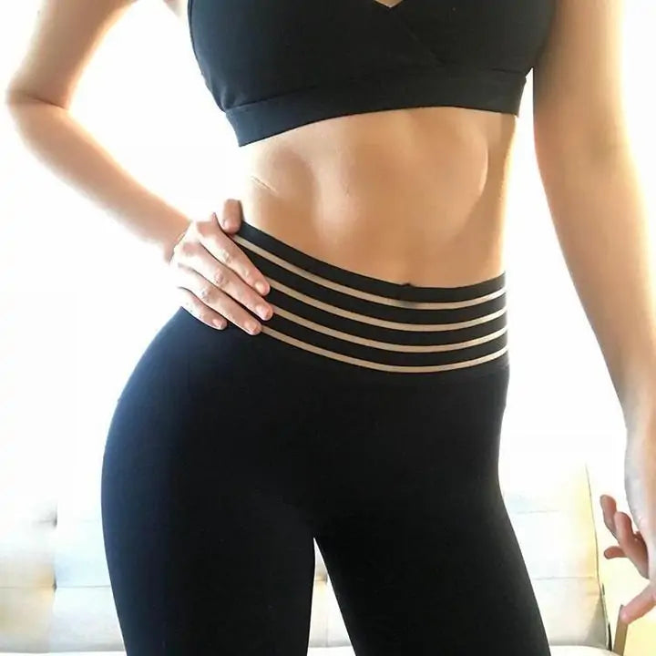 Striped High Waist Pocket Fitness Leggings