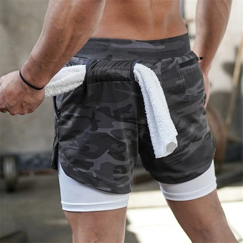 2020 Camo Running Shorts Men 2 In 1 Double deck Quick Dry GYM Sport