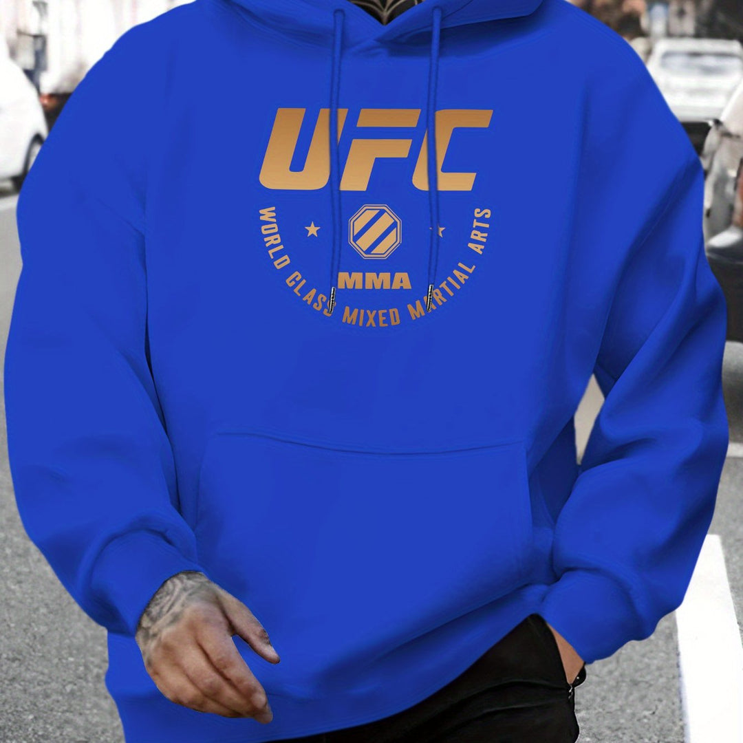 Men'S UFC Graphic Hoodie - Polyester Casual Pullover with Hood - Fall/Winter Knit Fabric Casual Style - Regular Fit Long Sleeve Hooded Sweatshirt with Slight Stretch - Alphabet Print Fashion Hooded Top