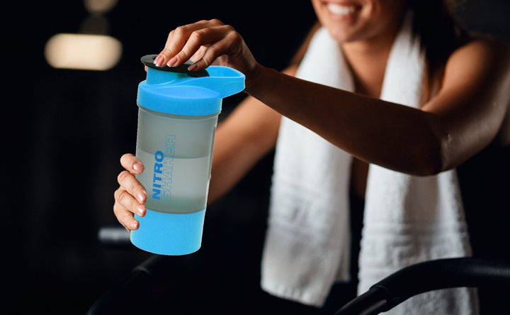 600Ml Protein Shaker with Mixing Ball and Storage Compartments BLUE Gym Bottle