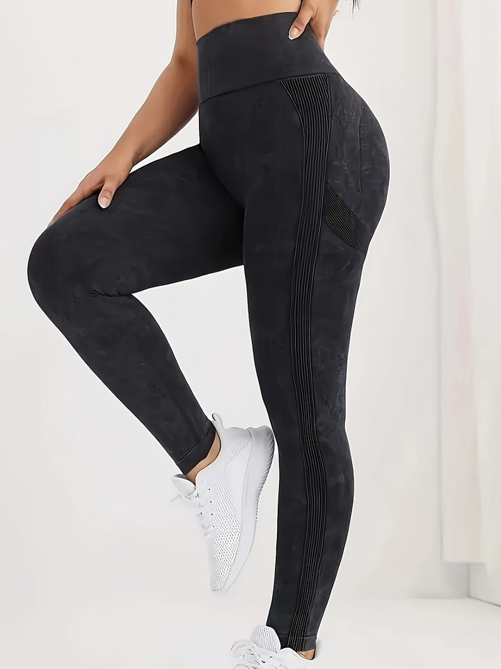 Women's High-Waist Seamless Yoga Leggings - Stretchy, Butt-Lifting Activewear Pants with Marble Pattern, Machine Washable