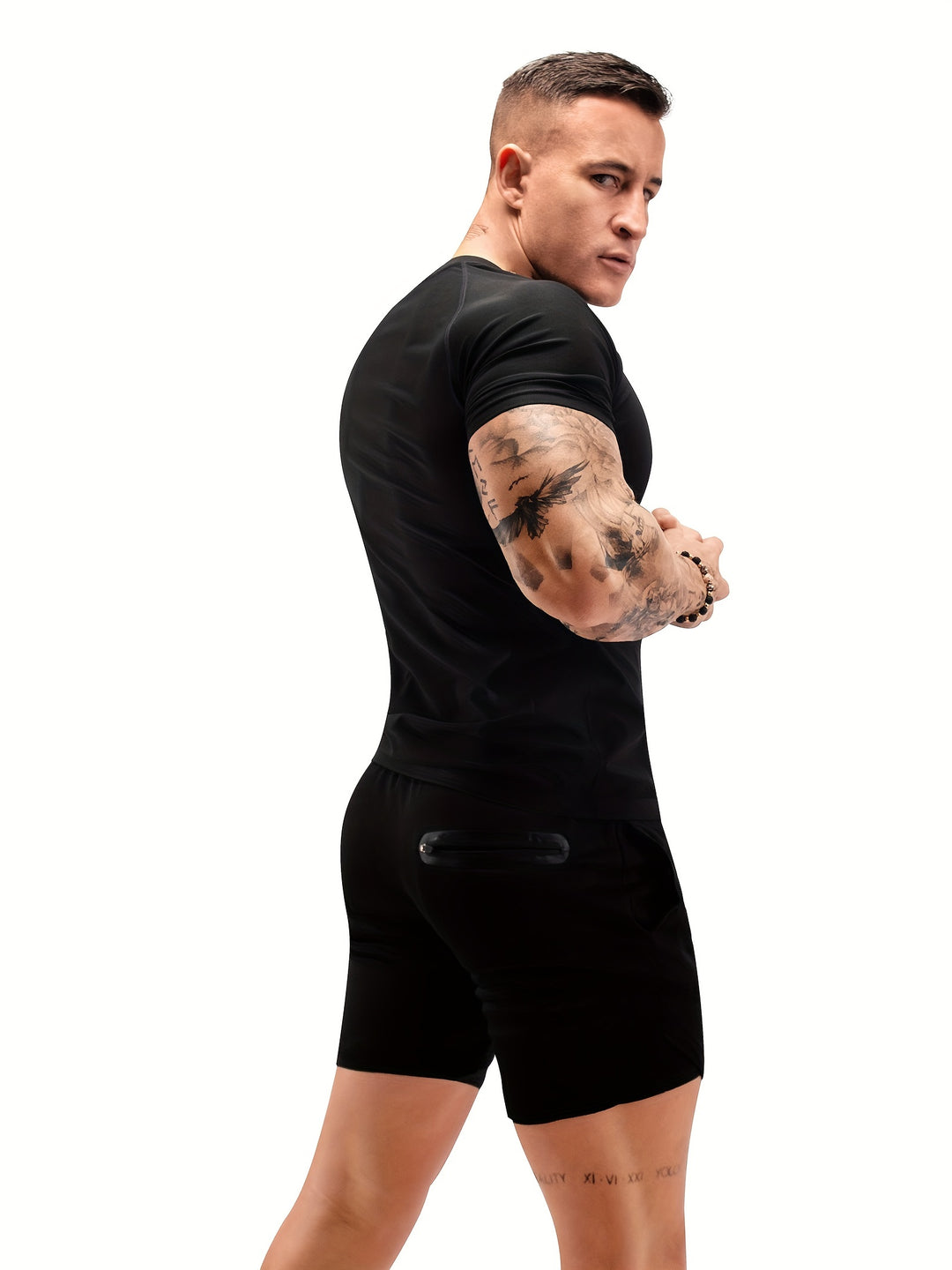 Men's Solid Skinny Fit Crew Neck And Short Sleeve Sauna Sweat T-shirt, Stretchable And Active Sports Tops Versatile For Summer Body-shaping, Fitness And Gym Wear